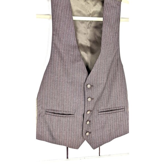 Vintage 70s brown pin striped mens button down suit vest - Picture 3 of 4